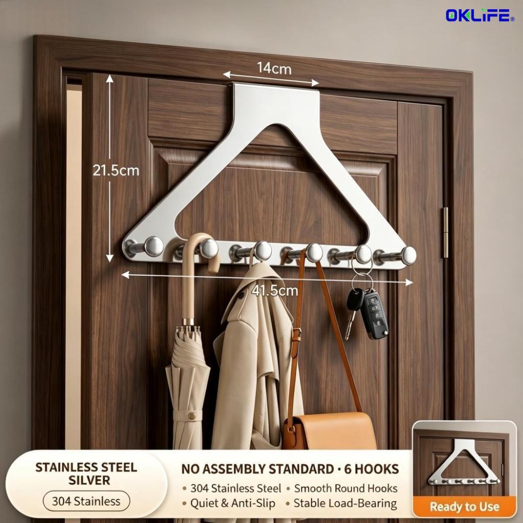 Metal Over The Door Hook Hanger Rack Multi‑Hook Door Back Storage Organizer for Clothes Bag Keys view 10