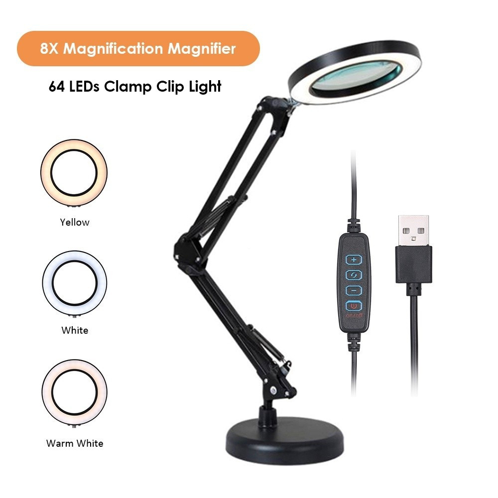 HANDY Magnifying Glass Magnifier with 64 LEDs Desk Light Table Lamp 8X ...