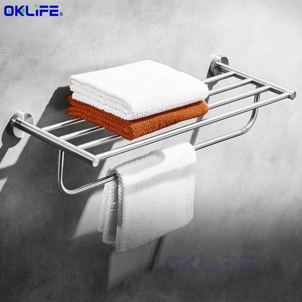 SUS 304 Stainless Steel Wall Mounted Matt Silver Bathroom Towel Hanging Rack Towel Storage Organizer view 11