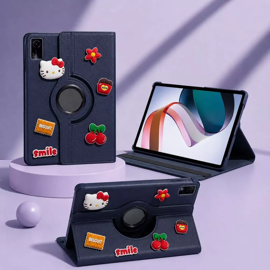 Flip Leather 360 Samsung Tab A11+ S6Lite A8 A9 PLUS A7LITE With 3D Charm Full Hello Kitty Red Cute Aesthetic Premium - Gambar 4