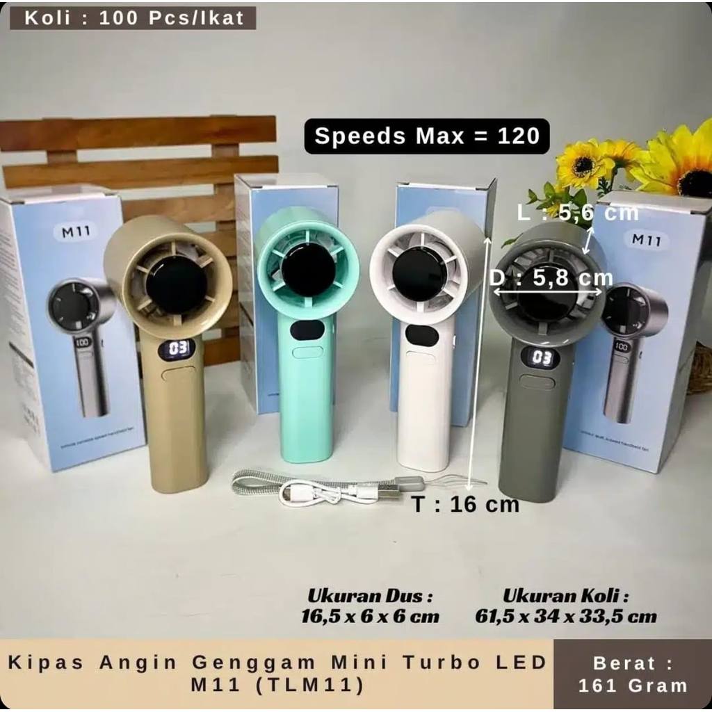 (BUBBLEWRAP) KIPAS ANGIN M11 GENGGAM MINI TURBO LED - Gambar 3