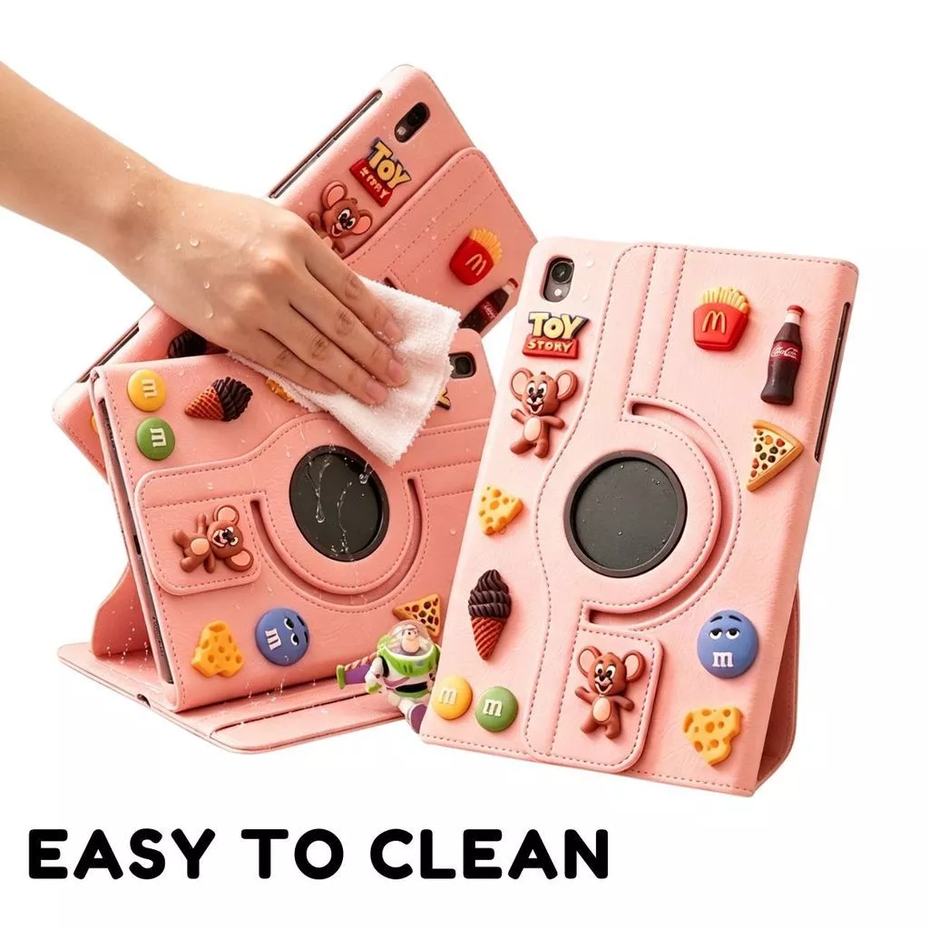 Case Samsung Tab A11+ 11" S6Lite 10.4" A8 10.5" A9 8.7" A7LITE 8.7" Leather PU 360° Rotate Motif Jerry Mouse 3D Cute Sticker Multi Angel Easy Clean - Gambar 3