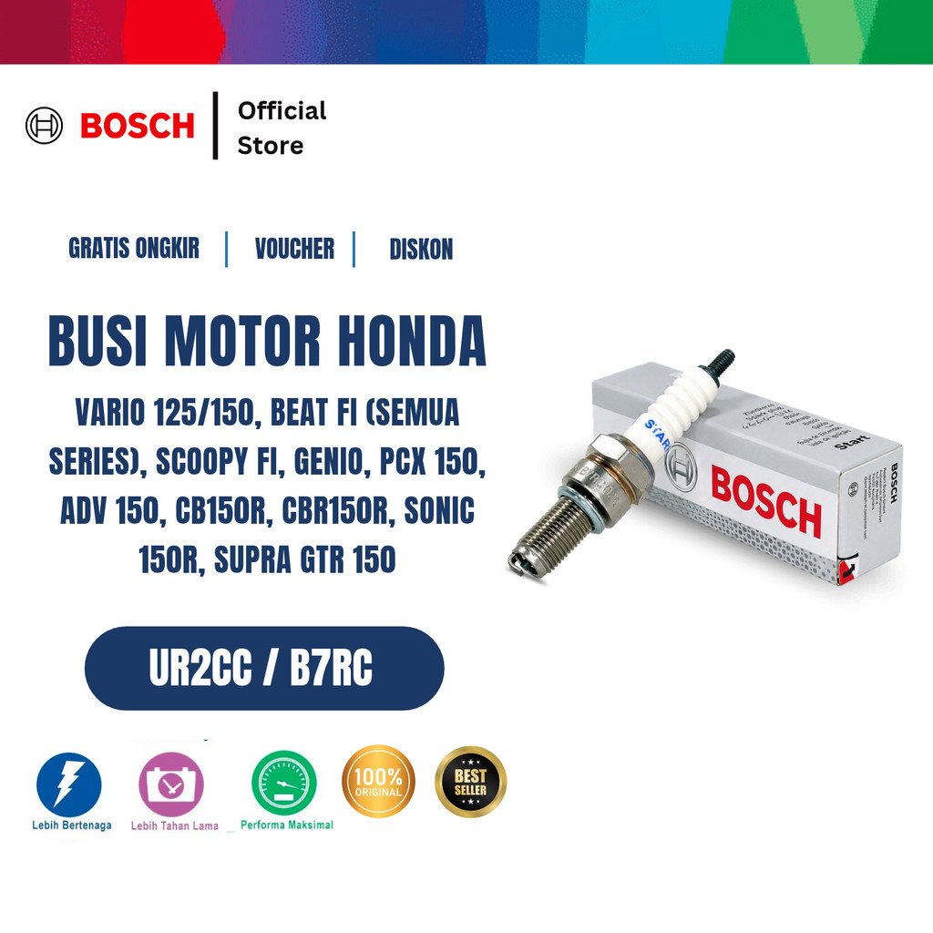 Bosch UR2CC - B7RC Spark Plug Busi Motor Honda Vario 125, 150, Beat FI Semua Series, Scoopy FI, Genio, PCX 150, ADV 150, CB150R, CBR150R, Sonic 150R, Supra GTR 150 - Original
