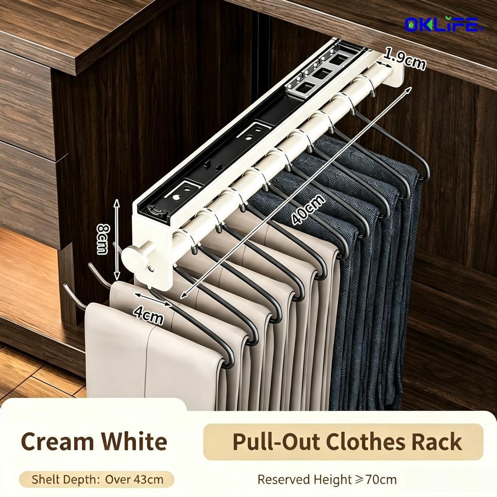 Closet Retractable Pull‑out Hanging Rod Cabinet Top Mount Clothes Hanger Wardrobe Storage Organizer view 11