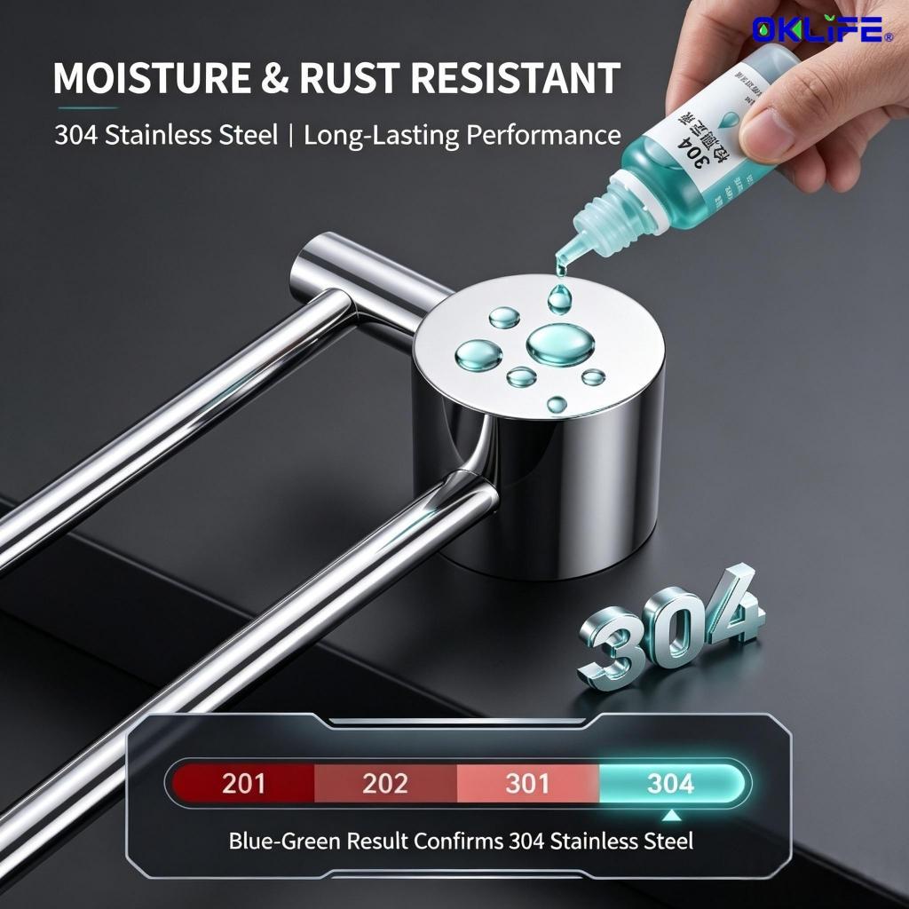 Wall Mount Double Towel Bar 180° Rotatable Swivel Stainless Steel Towel Rack for Bathroom Organizer view 5