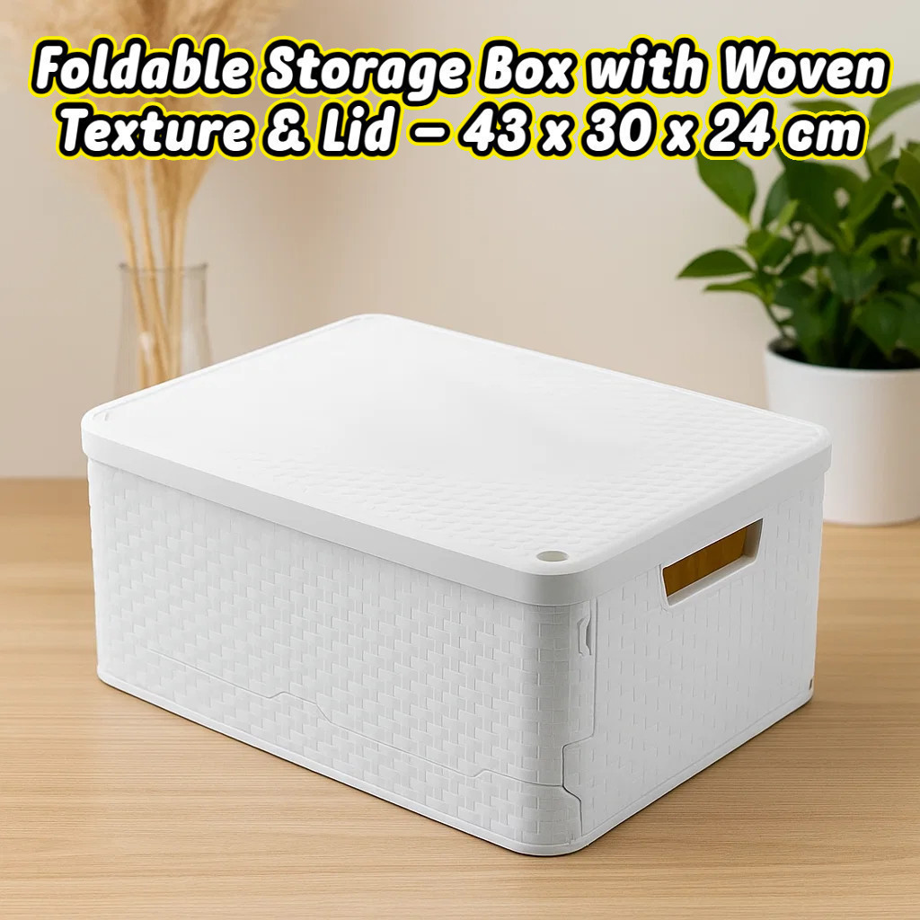 Foldable Storage Box with Woven Texture & Lid – 43 x 30 x 24 cm ...