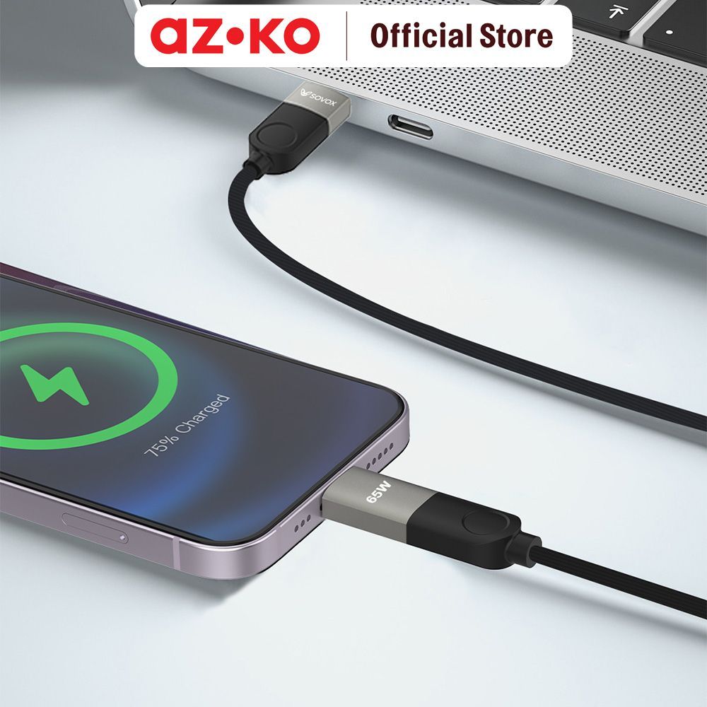 AZKO Sovox Kabel Charger 4in1 65 Watt 2 Meter - Hitam Charging Cable Kabel Casan USB Charger Data Cable - Gambar 3