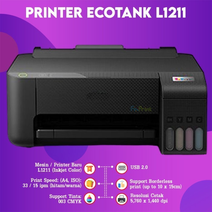 FixPrint Printer Epson L3210 L3211 Hitam All in One Warna Infus Modif Ink tank Pabrik RESMI / L121 L121 Print Only InkTank A4 - Gambar 3