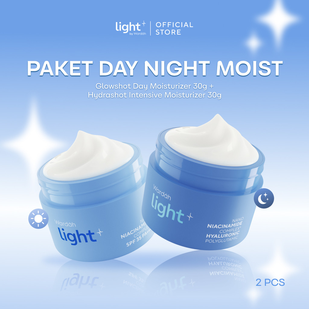 Wardah Lightplus Paket 2 pcs Day & Night Moisturzier 30 g - Glowshot Day Moisturizer, Intensive Moisturizer - Mencerahkan, Menjaga Skin Barrier, Menempelkan Makeup, Mengurangi Kemerahan, Menghidrasi Kulit, Lightening - Skincare