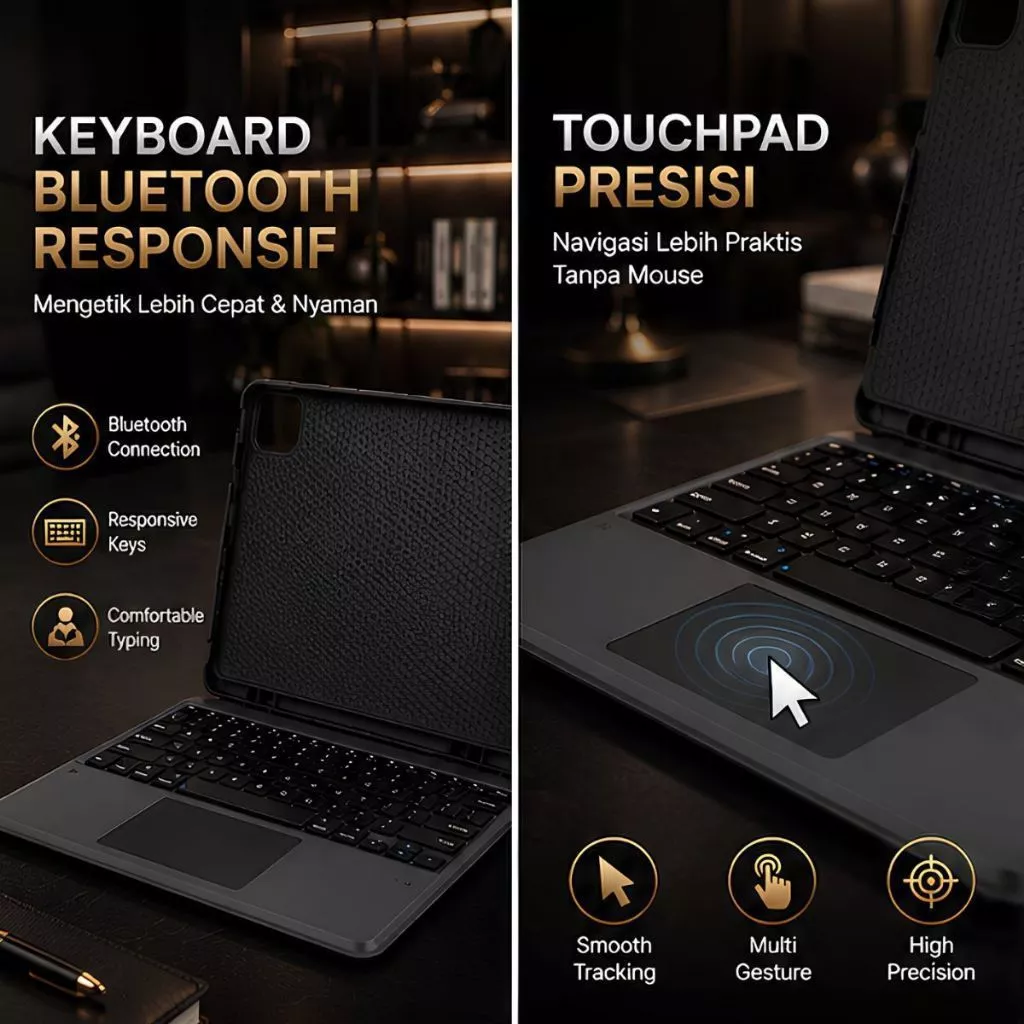 Keyboard Case Bluetooth Folio Tab Samsung Galaxy Tab A9+ / S9 / S10 / Plus + Touchpad Magnetik Flip Stand Cover - Gambar 3