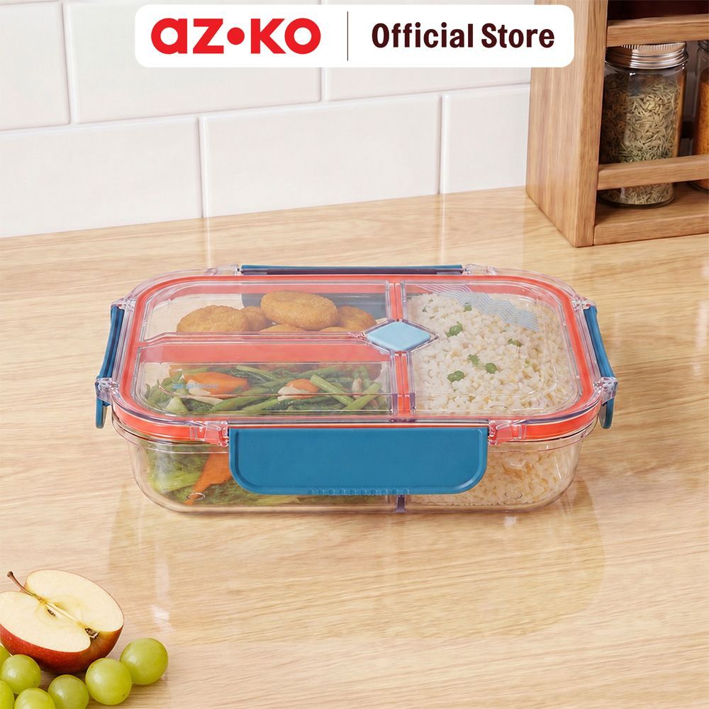 AZKO Picas Kotak Makan Plastik 3 Sekat Stripe 1 Liter Bento Box Meal Box Tempat Bekal Lunch Box Kotak Bekal