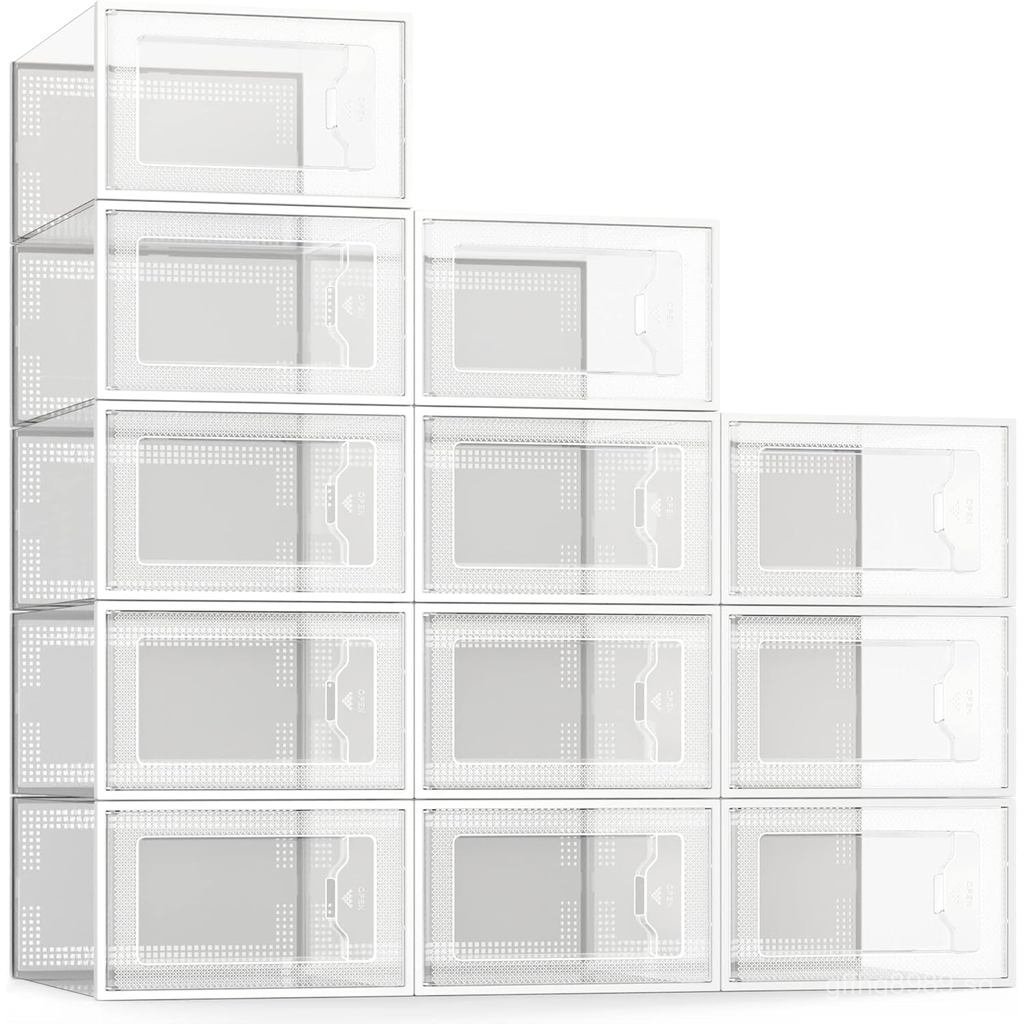 SEE SPRING 12 Pack Shoe Storage Box, Clear Plastic Stackable Shoe ...