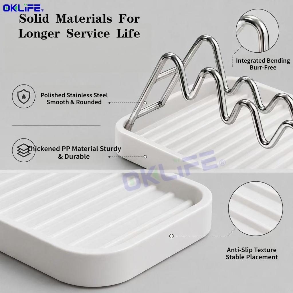 Bathroom Counter Soap Rack Multi Slot Stainless Steel Soap Dish with Removable Drain Tray Anti Slip Soap Holder alternate view