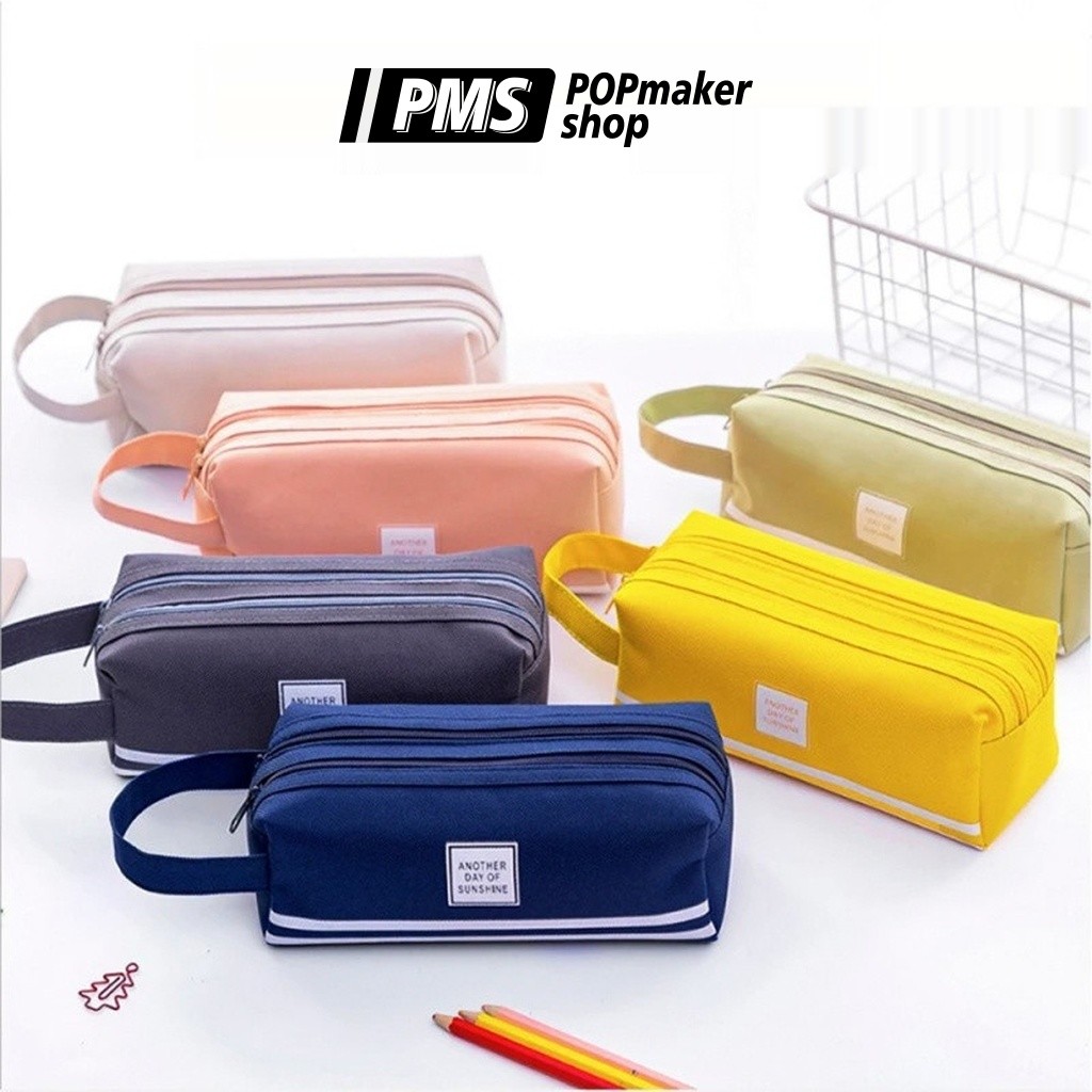 POPmaker shop kotak pensil dua sisi resleting praktis untuk anak sekolah alat tulis serbaguna H561 COD