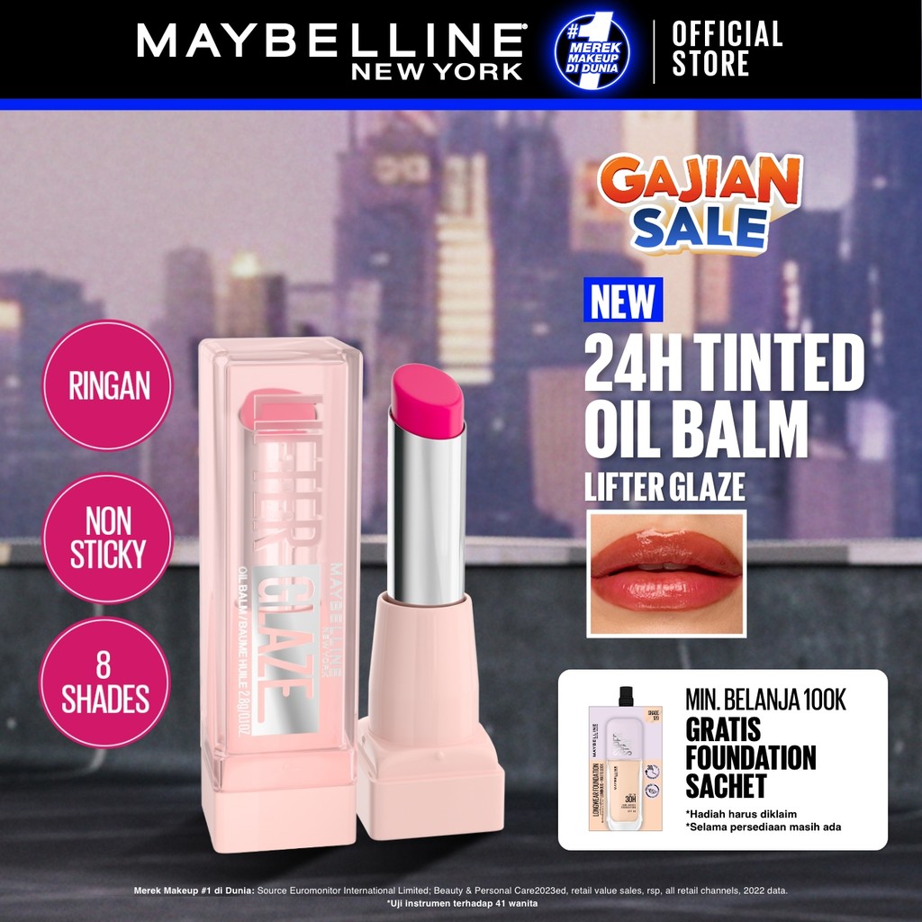 [NEW LAUNCH] MAYBELLINE OFFICIAL Lifter Glaze Tinted Oil Balm Liptint Lipbalm Tinted Balm Tidak Lengket Glaze Natural Gloss Tinted Lip Tahan Lama Ringan Non-Sticky