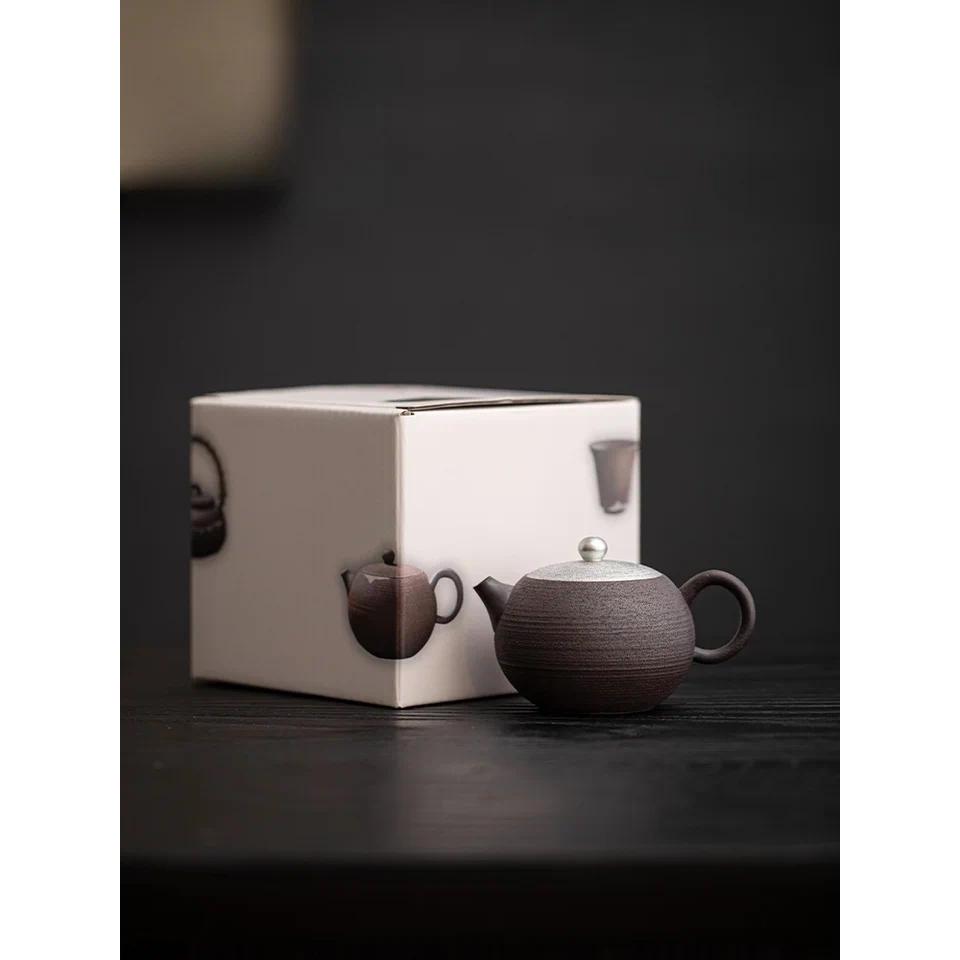 Black Gilded Silver Japanese Style Teapot Kettle Coarse pottery Tea Making Device Tea Infuser Tea Kettle Chinese Small Pot - Gambar 3