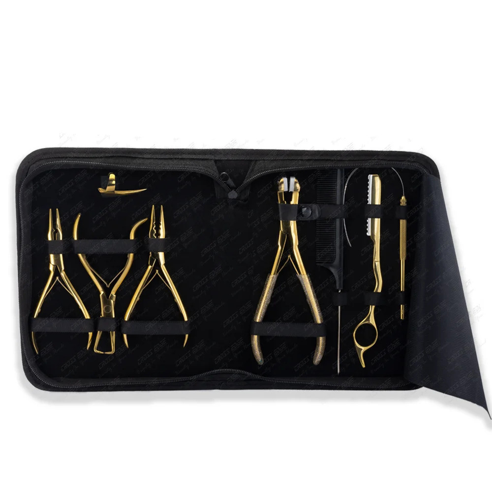 Gold Micro Bead Hair Extension Tools Set, Tape In Hair Extension Pliers ...