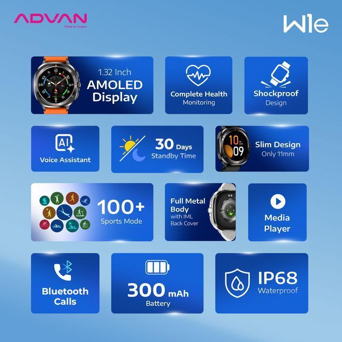 ADVAN Smartwatch W1E / W1-E AI Voice Assistant AMOLED Display 1.32” Bluetooth Call Waterproof IP68 Slim Design Ultra Light Metal Body 30 Days Standby Time 100+ Sports Mode Original - Gambar 3