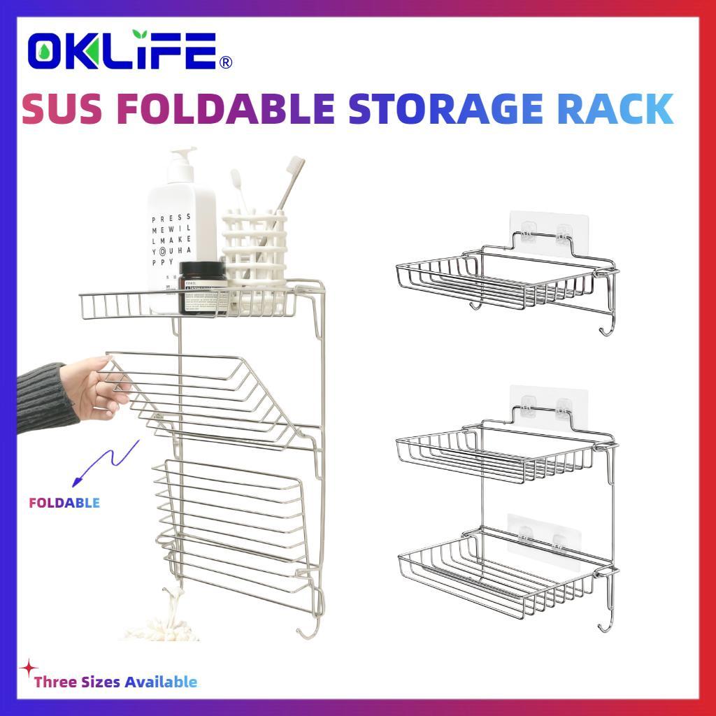 Wall Mount No Drill Storage Shelf Stainless Steel Foldable Multi‑Layer Organizer for Kitchen Spice Container