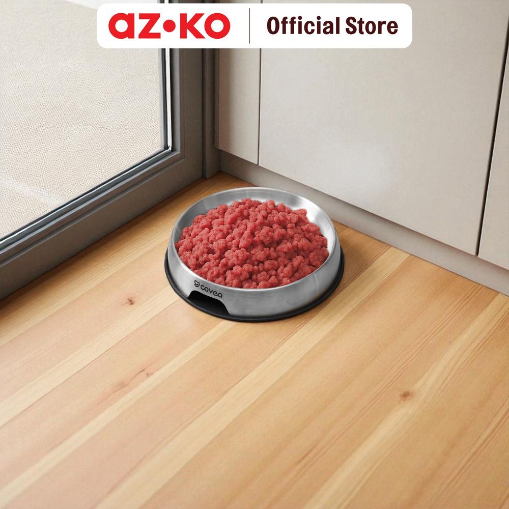 AZKO Cavea Ukuran M Tempat Makan Hewan Flat Stainless Steel - Silver Wadah Makanan Anabul Anjing Kucing Pet Food Bowl Perlengkapan Makan Hewan Peliharaan