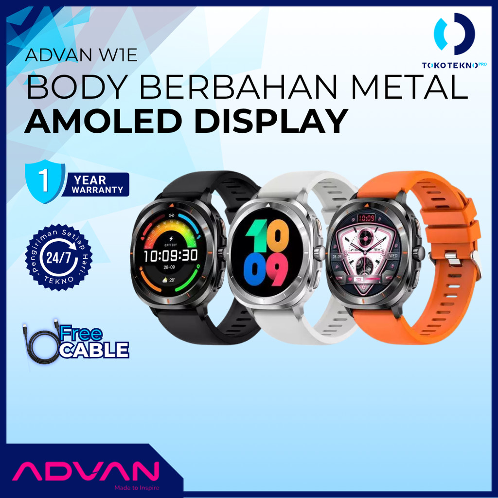 ADVAN Smartwatch W1E / W1-E AI Voice Assistant AMOLED Display 1.32” Bluetooth Call Waterproof IP68 Slim Design Ultra Light Metal Body 30 Days Standby Time 100+ Sports Mode Original