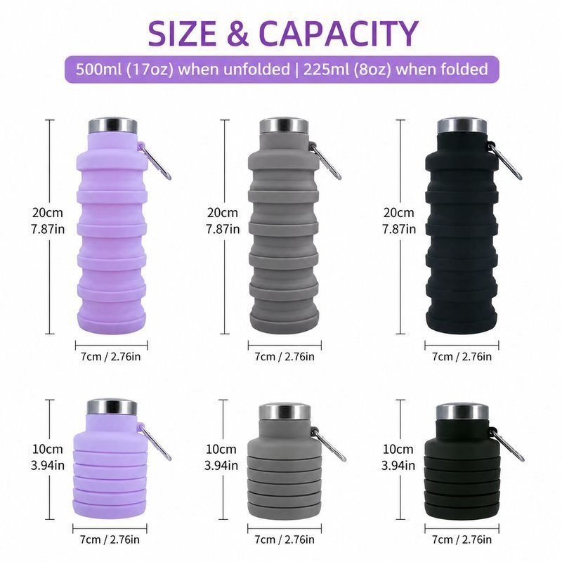 Baunis Botol Minum Lipat Origami Silicone Foldable Bottle Portable Travel Outdoor Camping Hiking 500ml - Gambar 2