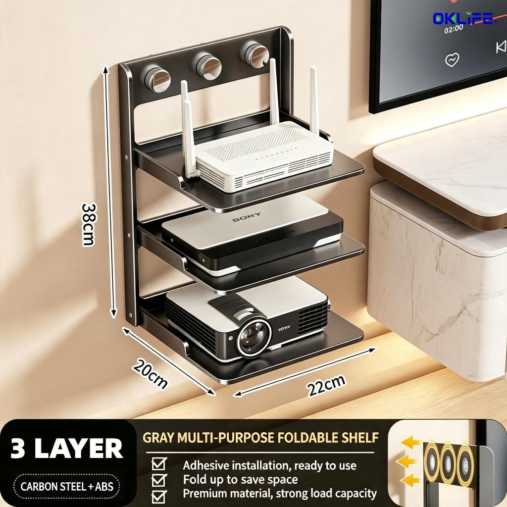 Wall Mount Adhesive Router Projector Shelf Double Layer TV Box Modem Storage Rack Space‑Saving Home Organizer view 11