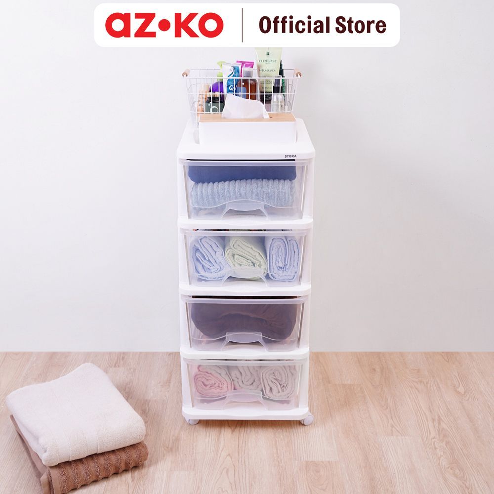 AZKO Stora Laci Penyimpanan 4 Tingkat Dengan Roda - Putih Chest Drawer Lemari Laci Storage Cabinet Organizer Kamar - Gambar 2