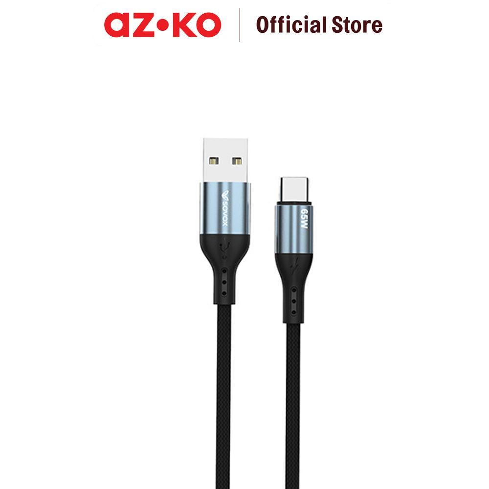 AZKO Sovox Kabel Charger 65 Watt - Hitam Fast Charging Kabel HP Braided Cable Aksesoris Gadget Pengisi Daya