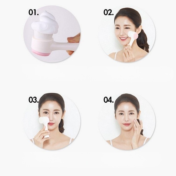POPMAKER SHOP ALAT CUCI MUKA Sikat Pembersih Wajah Silikon 2IN1 H951 Facial Cleansing Brush dengan 2 Sisi Bulu Lembut Cocok untuk Deep Pore Cleaning COD - Gambar 4