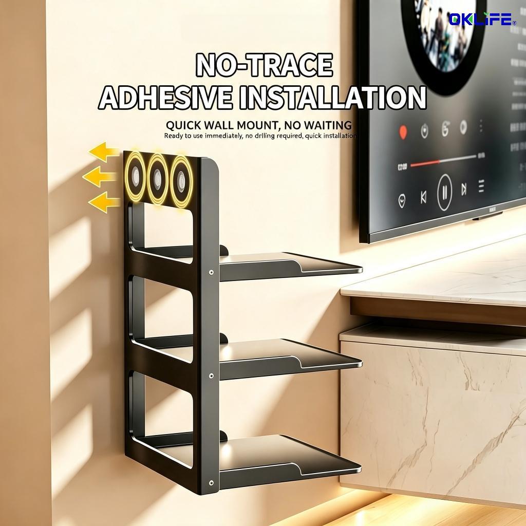 Wall Mount Adhesive Router Projector Shelf Double Layer TV Box Modem Storage Rack Space‑Saving Home Organizer view 6