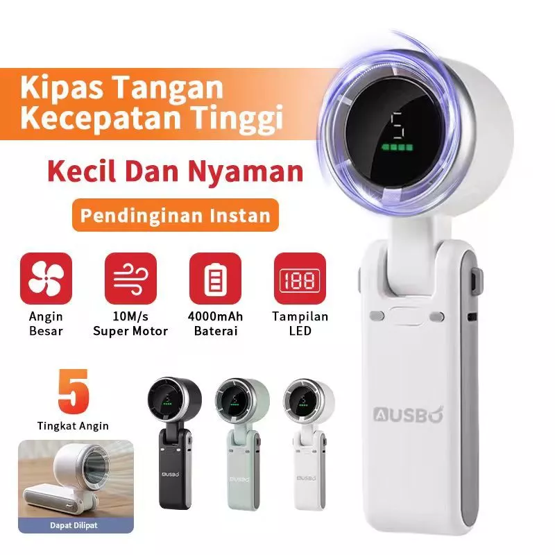Kipas Angin Portable Strong Wind 100 Gear Speed Tampilan Digital LED Strong Wind pendinginan Foldable Neck Hanging
