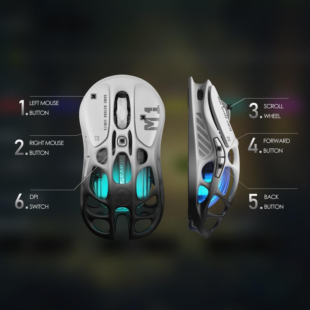 GravaStar Mercury M1 / M-1 Pro Wireless Gaming Mouse Sensor PAW3395 - Gambar 4