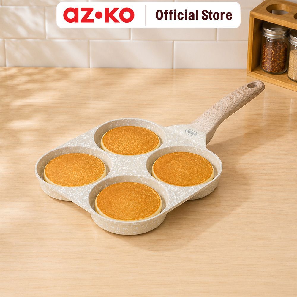AZKO Culinart Wajan Penggorengan Telur 4 Cetakan Round Aluminium - Krem Frying Pan Skillet Pan Goreng Teflon Goreng