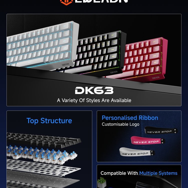 EWEADN DK63 / DK-63 Mechanical Gaming Keyboard 63 Keys Wired Type-C RGB Rainbow - Gambar 2