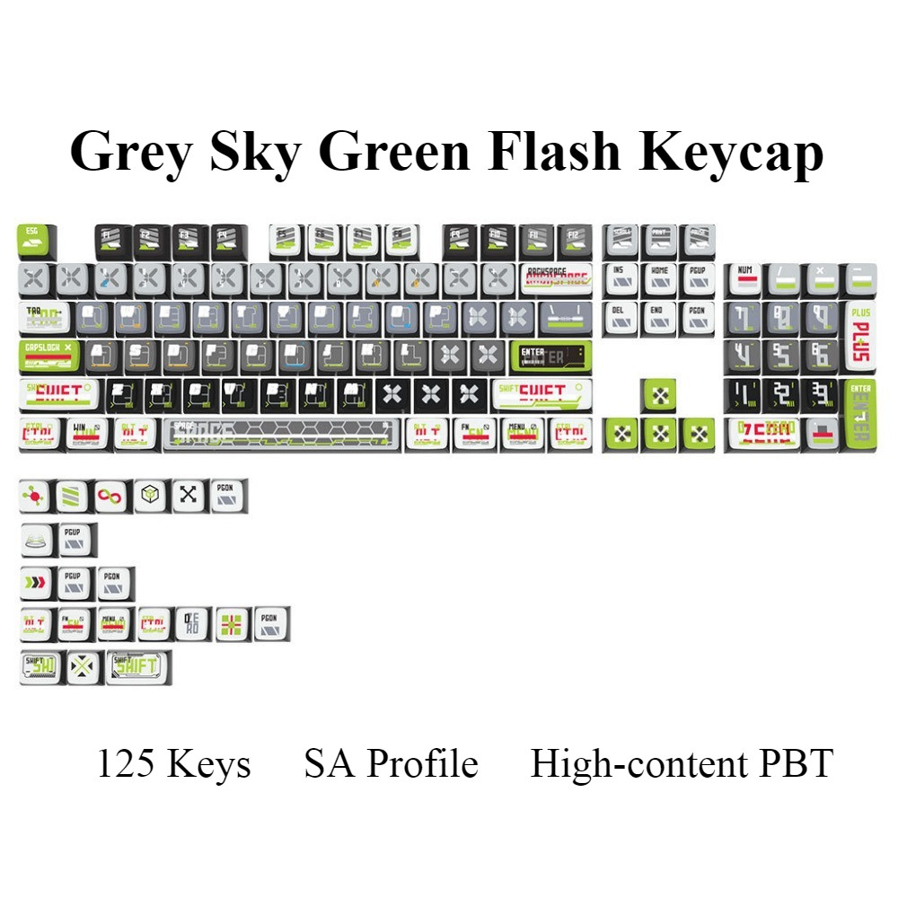 Grey Sky Green Flash Keycaps 125 Keys SA Profile PBT Wooting Aula F75 ...