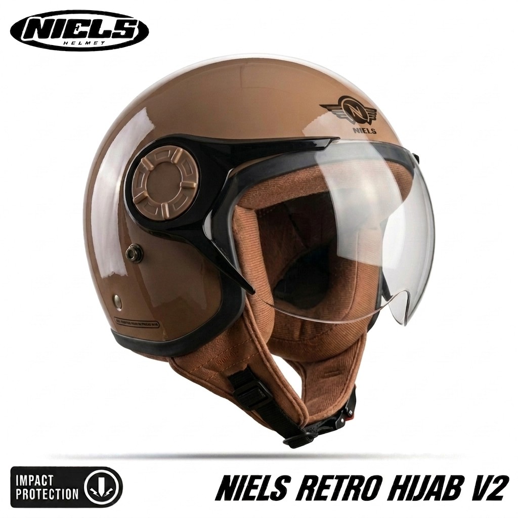 NIELS - Helm Bogo Retro Hijab V2 Dewasa Kaca Pilot SNI Motorcycle - Gambar 2