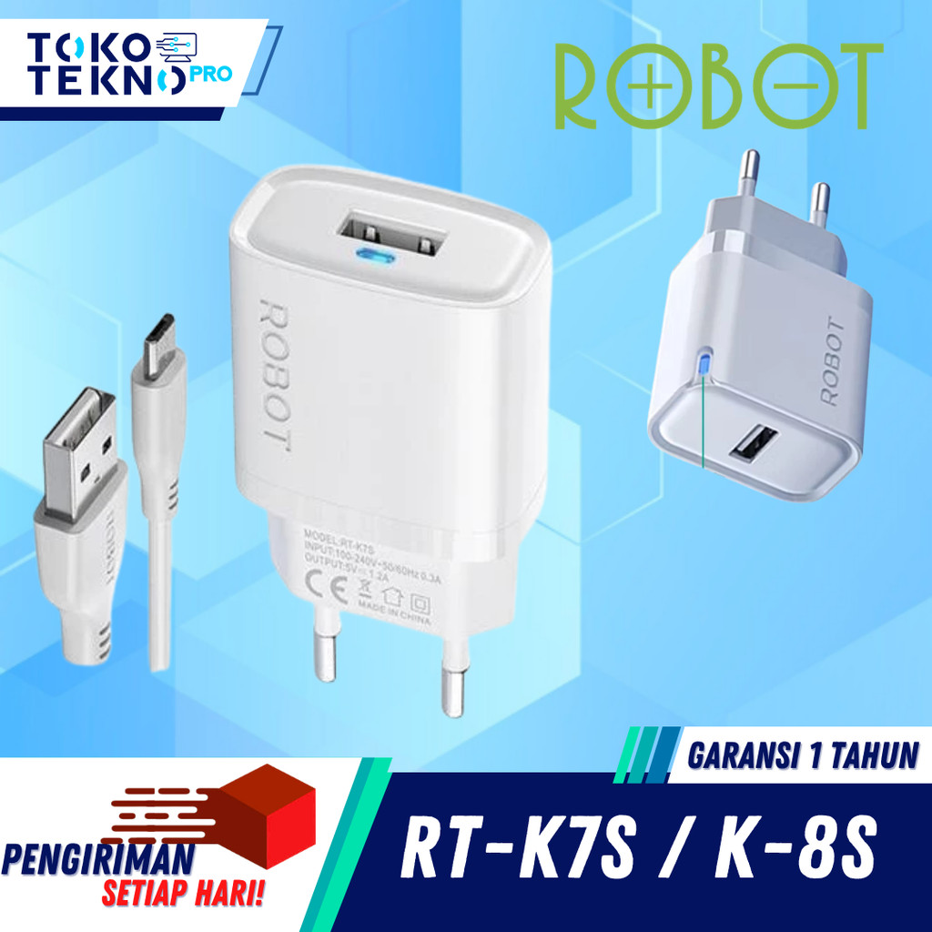 ROBOT RT-K7S Adaptor Single Port 1,2A Indikator Lampu Include Kabel Micro