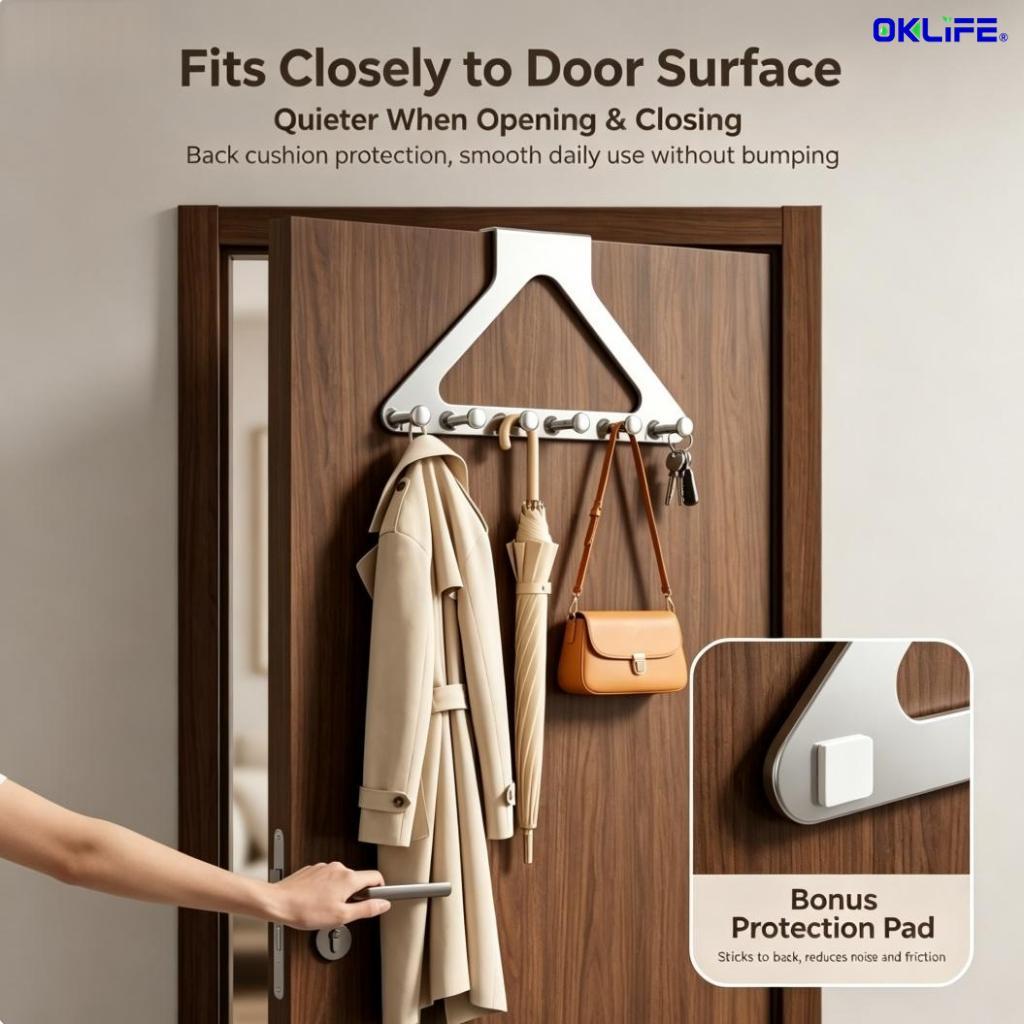 Metal Over The Door Hook Hanger Rack Multi‑Hook Door Back Storage Organizer for Clothes Bag Keys view 4