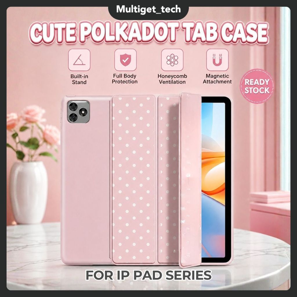 Case For iPad 11th A11 Air 6 5 4 Mini 1 2 3 4 5 6 7 Cute Polkadot Motif Smart Auto Wake Sleep Trifold