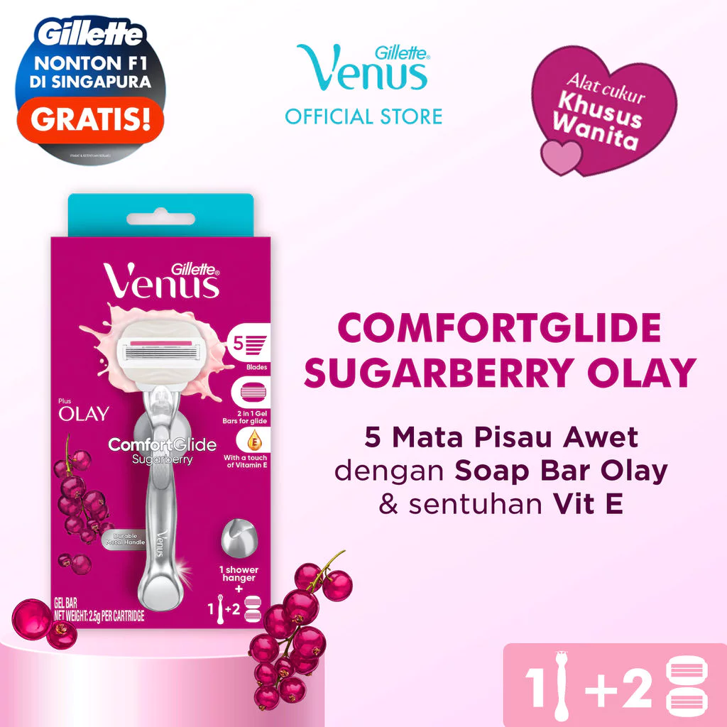 Gillette Venus Alat Cukur Wanita Comfortglide Sugarberry Olay Razor Pisau Cukur Isi Ulang Vit E