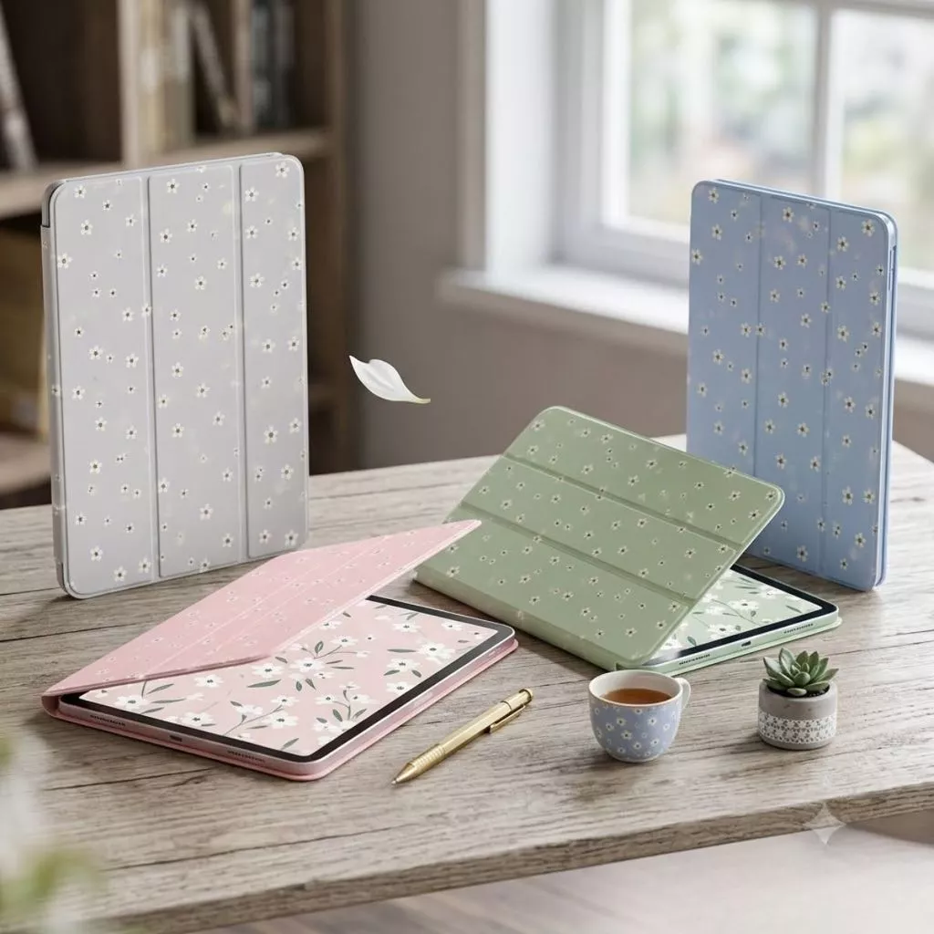 Aesthetic Case Bloom iPad Gen 11th 11" Gen 10th 10.9" Pro 11 inch Mini 1 2 3 4 5 6 7 Gen 7 8 9 10.2" Air 4 5 6 10.9 Inch Flip Cover Trifold Auto Wake Up - Gambar 3