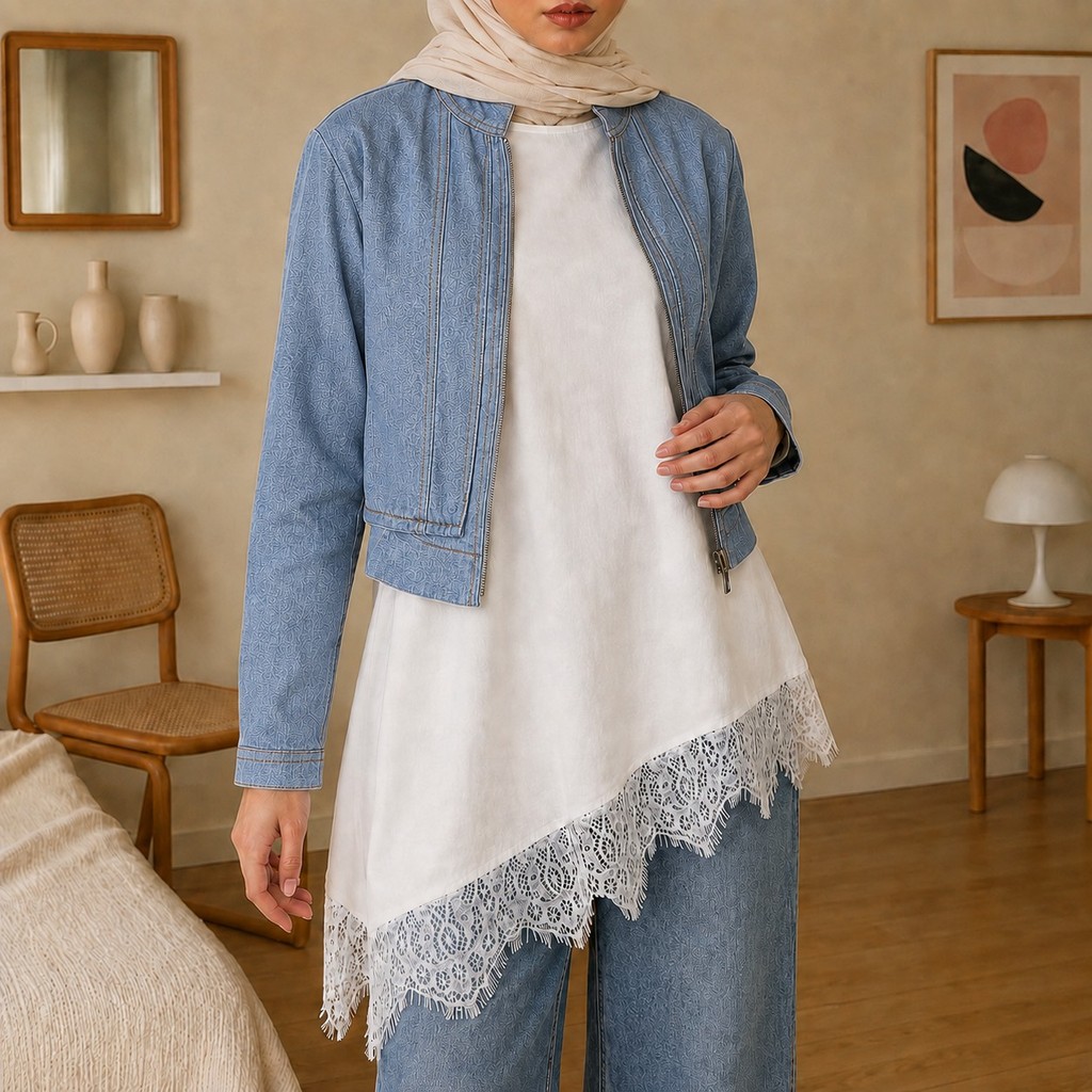 Vallina Outfit Reyna Satin Inner Top Polka Asimetris Blouse Wanita Korean Style Atasan Satin Casual Aesthetic - Gambar 4
