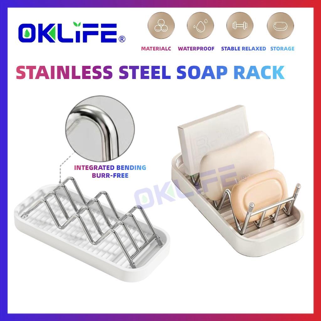 Bathroom Counter Soap Rack Multi Slot Stainless Steel Soap Dish with Removable Drain Tray Anti Slip Soap Holder