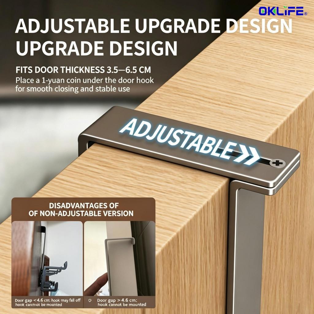 Over‑Door Hanging Hook Rack Adjustable No‑Punch Door Back Organizer Hanger for Coat Towel Bag Hat Storage alternate view