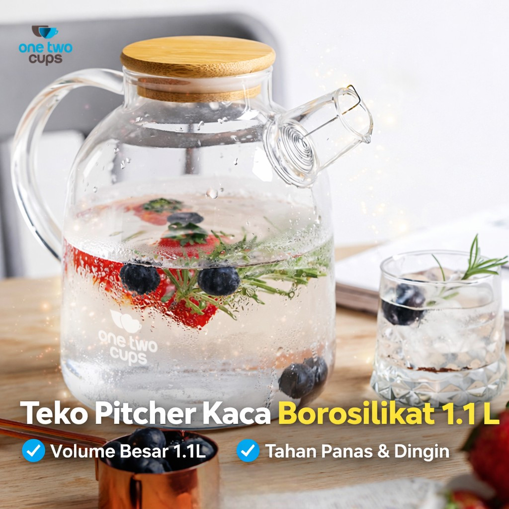 AKIEMSTR Teko Pitcher Kaca Borosilikat Tahan Panas Water Jug 1.1L - TP-760