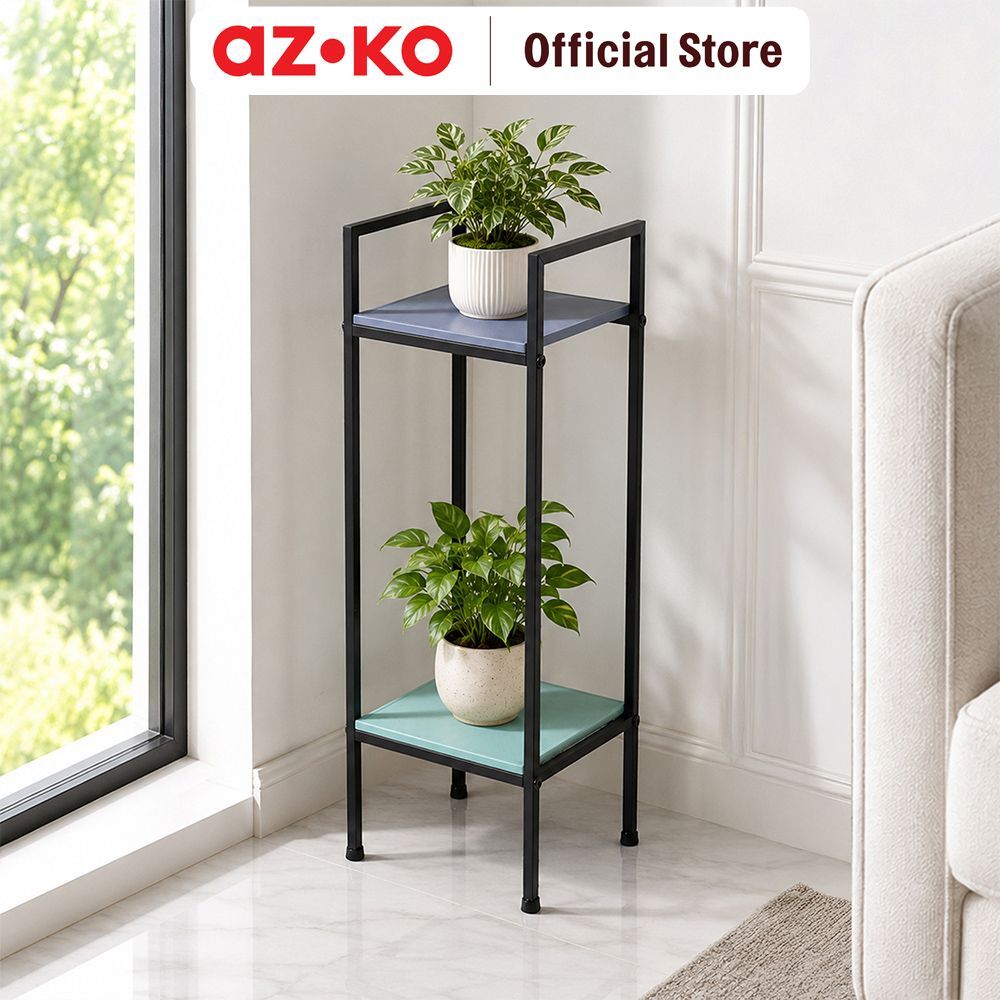 AZKO Soleil Verde Rak Tanaman 2 Tingkat Square - Mix Rak Bunga Plant Stand Rak Taman Stand Pot Rak Dekorasi Outdoor