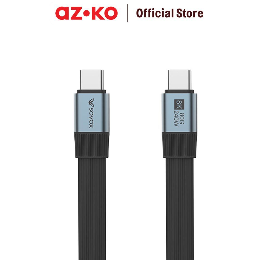 AZKO Sovox Kabel Charger Flat Type C to Type C 240 Watt 15 cm - Hitam Charging Cable Kabel Casan USB Charger Data Cable