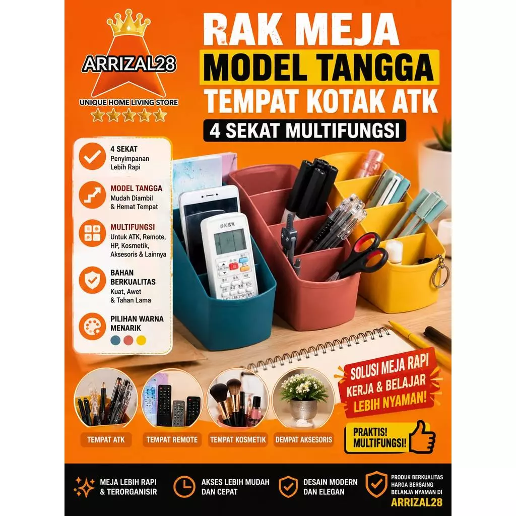 (BUBBLEWRAP) RAK MEJA MODEL TANGGA TEMPAT KOTAK ATK 4 SEKAT MULTIFUNGSI
