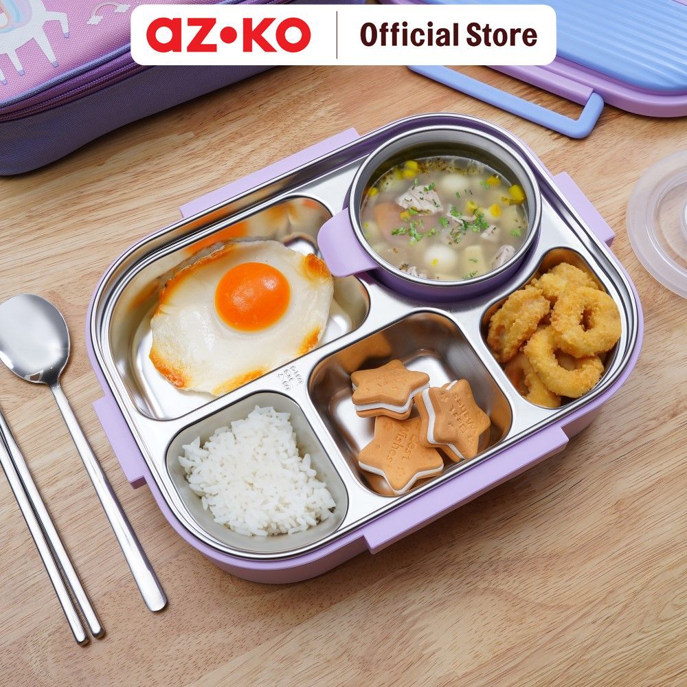 AZKO Kris Kotak Makan 4 Sekat Dengan Soup Pot & Tas 1.5 Liter Bento Box Meal Container Tempat Bekal Lunch Box Kotak Bekal - Gambar 4